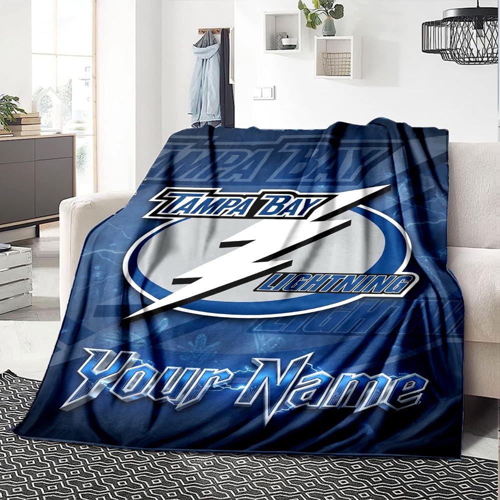 Name Custom Tampa Bay Lightning Print Flannel Blanket High Quality Warm Comfortable Cover for All Seasons Perfect for Gifts Home Decor