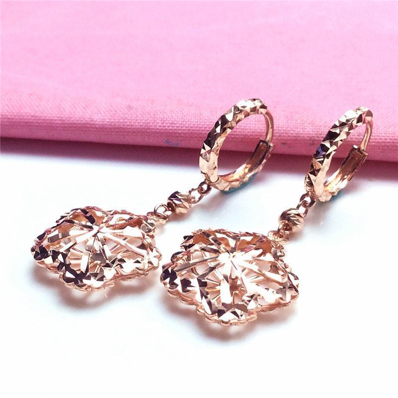 Exquisite Russian 585 Purple Gold Color Gold Hollow Flower Earrings Fashionable Personality Exquisite Temperament Rose Gold Plating