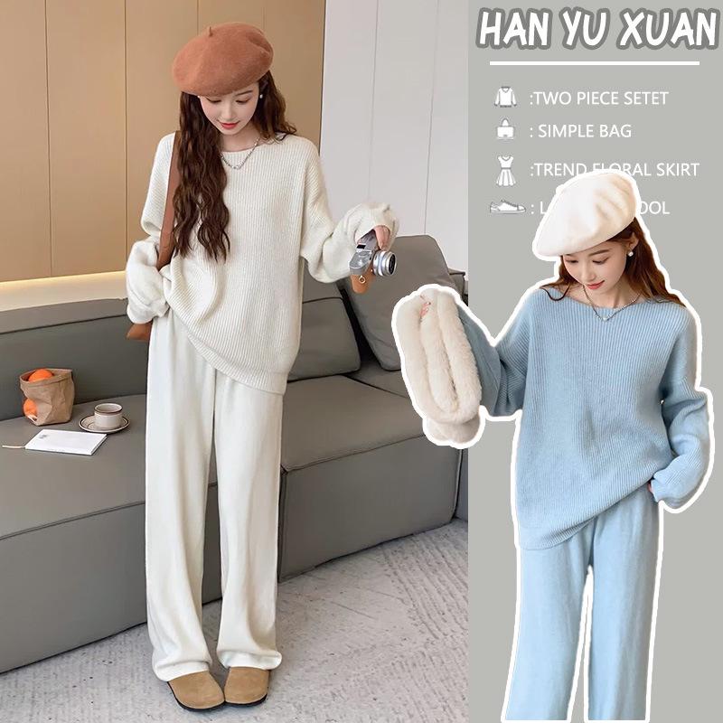 Autumn/Winter 2025 Maternity Knit Sweater & Pants Set - Stylish Belly Covering Two-Piece Outfit Size XL