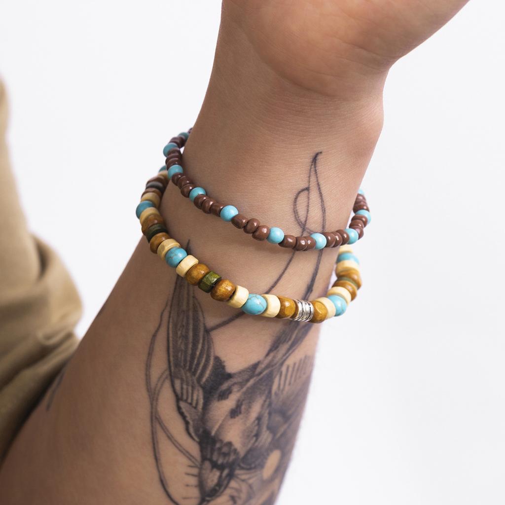 Simple Turquoise Wooden Bead Bracelet for Men Trendy Fashion Versatile High-end Beaded Bracelet for Men