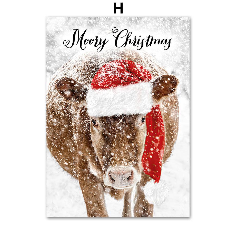 Snowman Vintage Car Christmas Tree Red House Elk Wall Art Canvas Painting Posters And Prints Wall Pictures For Living Room Decor