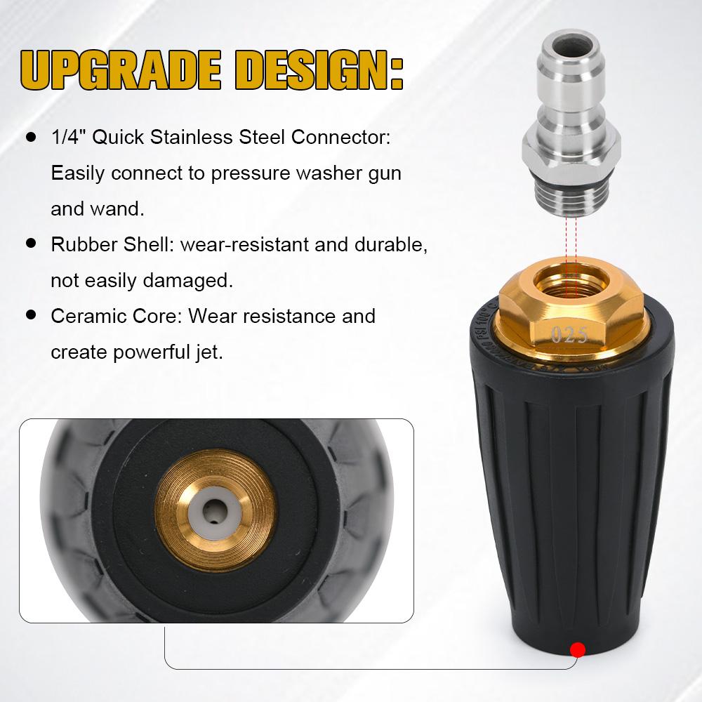 360 Rotating Turbo Nozzle Sprayer With 1/4" Quick Connect 4000 PSI High Pressure Washer Cleaner Accessories Brass