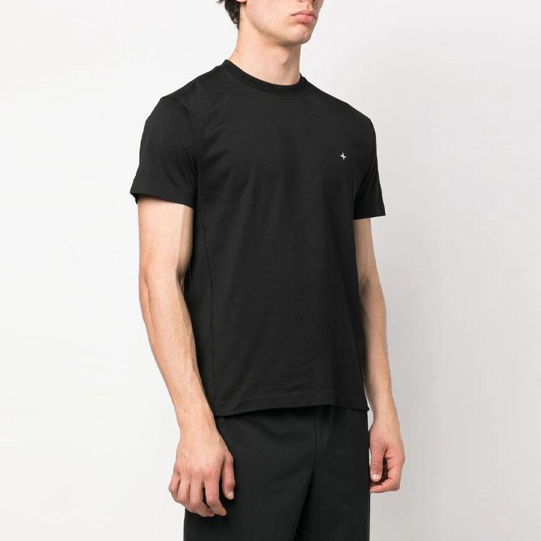 Stone Island Ss23 Solid Color Logo Embroidered Short Sleeve T-Shirt Men Tops Black 7815208G3-V0029