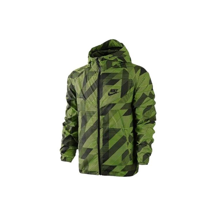 Nike Splicing Chest Brand Logo Geometry Pattern Printing hooded track Jacket Green Men s 687564-702 M