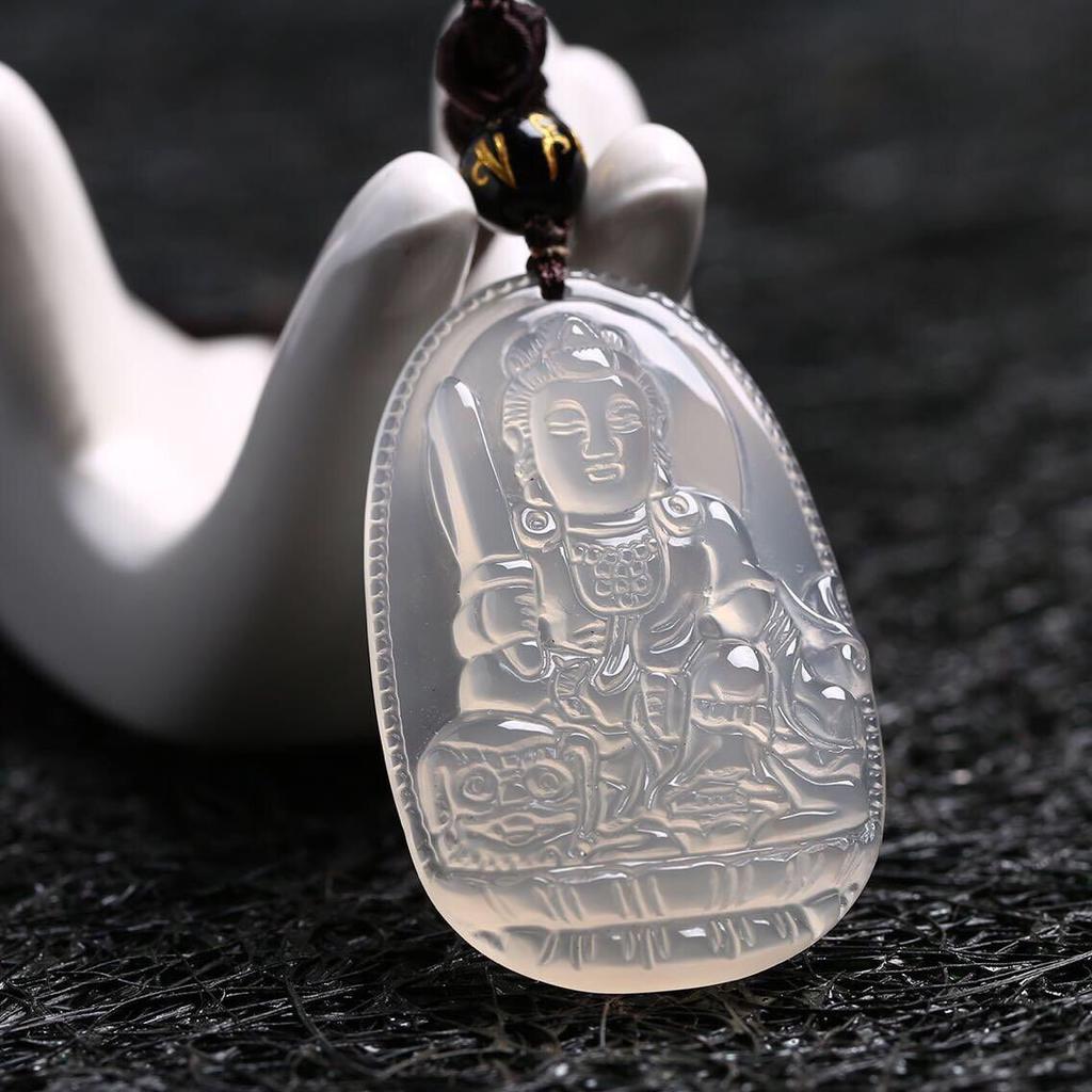 White agate eight guardian natural crystal Guanyin pendant, twelve zodiac white chalcedony Buddha pendant 202