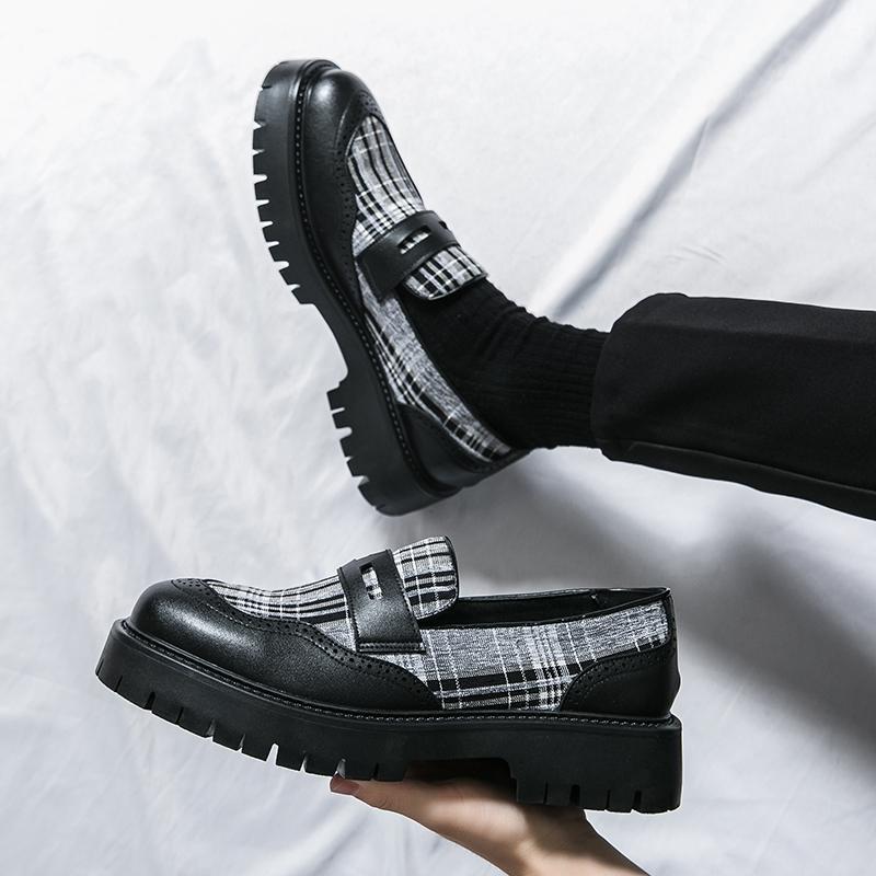 New Men Business Loafers Black Thick Soled Wear Resistant Leather Shoes European Style One Step Fashion Dress Shoes Size 38-46