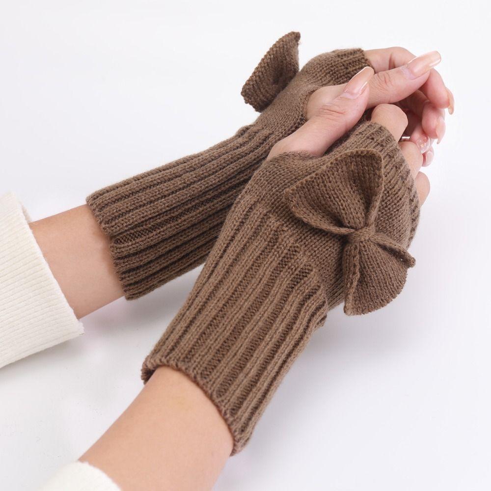 Bow Knitted Gloves Fingerless Half Finger Gloves Fashion Twists Gloves Winter
