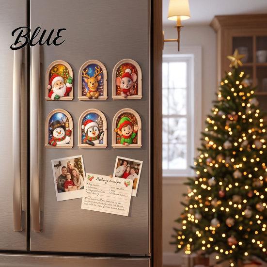 Natural Wood Holiday Accents Arch Wooden Christmas Fridge Magnet Set, Window Frame Festive Metal Cabinet Magnets Magnetic Decor for Refrigerator