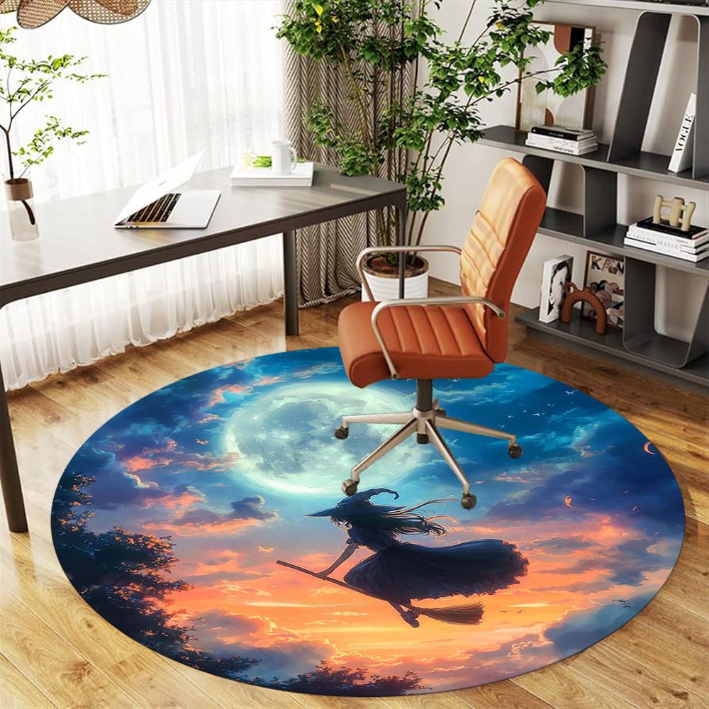 1PC witch broomstick Office Round Area Rug, Under Office Chairs Bedroom Living Room Home Decor,Carpet for Office, -1110225