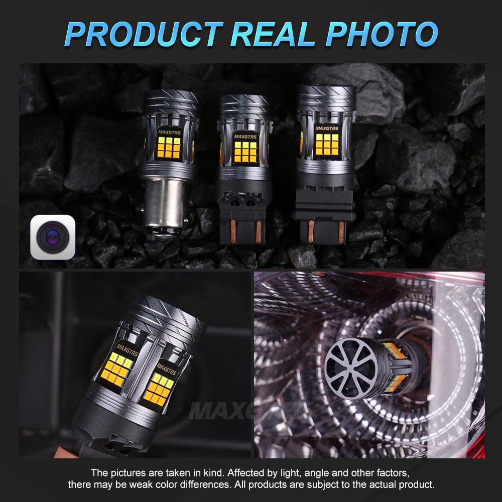 MAXGTRS 2x T20 7443 W21/5W Canbus 3157 LED Double Switchback Amber Dual Color Turn Signal Light T25 P27/7W Bulb 12V