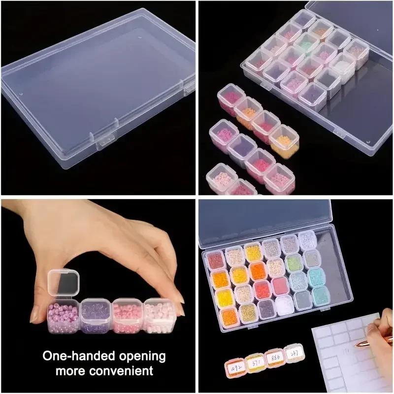 28 Grids Diamond Painting Tools Storage Box with Funnel Sticker Pen Diamond Painting Embroidery Accessories Container