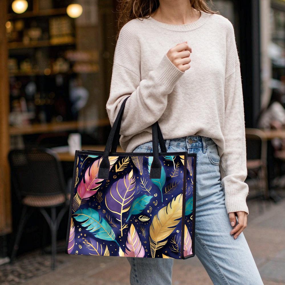 Fashion Feather Pattern Tote Bag Lightweight Casual Daily Handbag for Outdoor Shopping Work Use