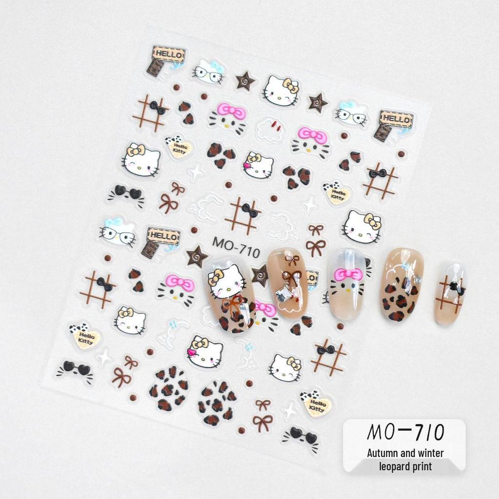 Embossed Kitty Cat & Zebra Print Nail Stickers: New Cartoon Bow & Cat Paw Decorations