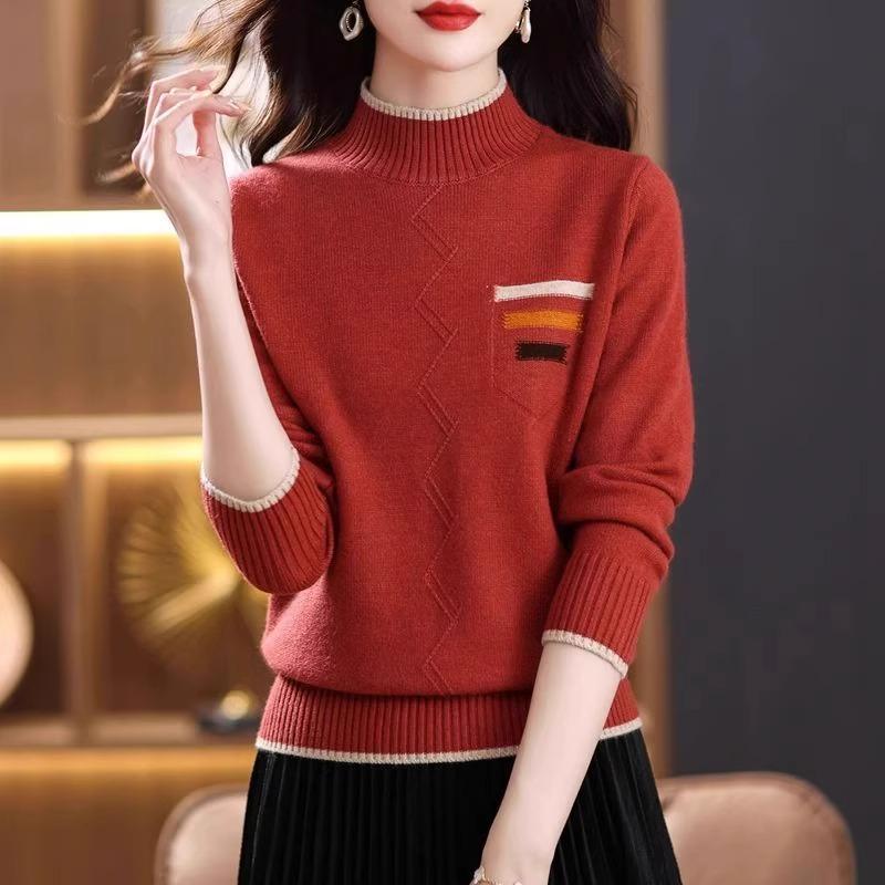 Half High Neck Sweater Women's Thick Loose Pullover Warm and Casual Long Sleeved Knitted Sweater Autumn and Winter