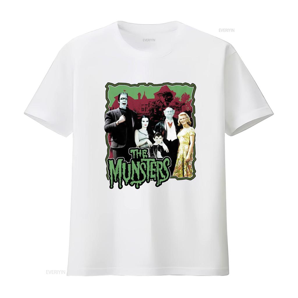 Vintage Retro The Munsters Classic Monster Family Tv Show Print Casual T Shirt Vintage Washed Homme Fashion Stretched Slightly