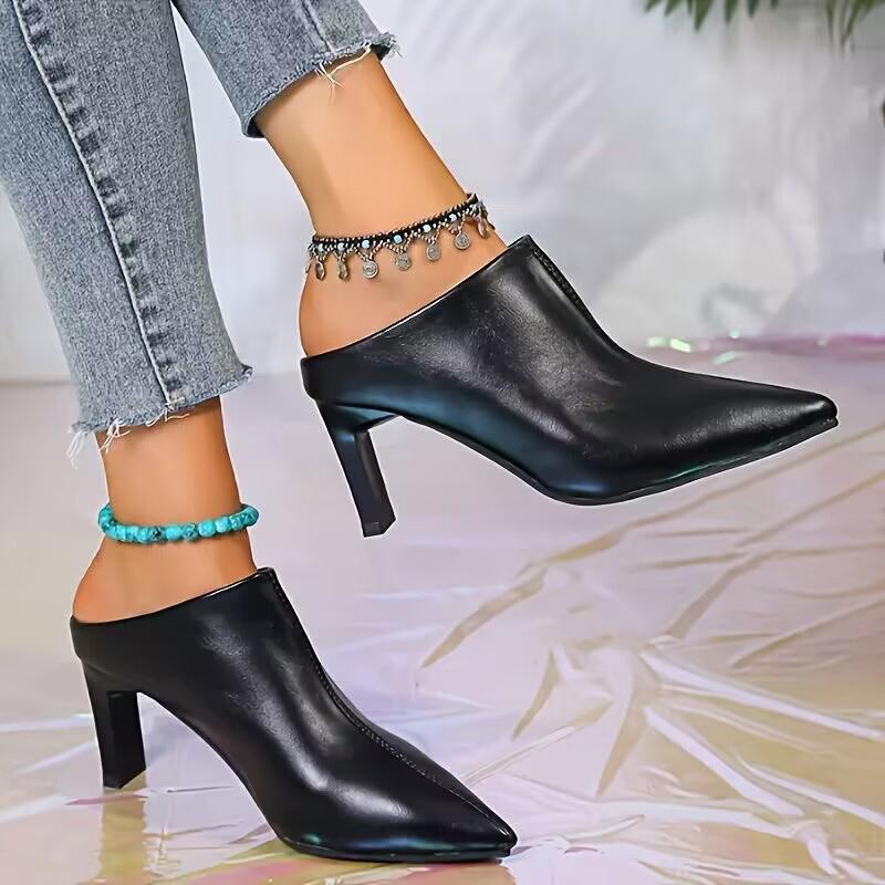 

Женские туфли с острым носком, элегантные туфли на высоком каблуке, модные осенние босоножки с открытой пяткой 2024 года, модные новые брендовые платья Chaussures 38 чёрный