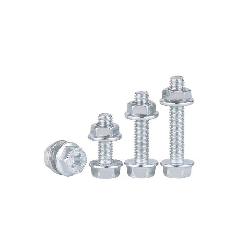 4.8 Grade Galvanized Hex Bolt Set with Anti-slip Washer & Nut, Cross Flange Head, M4/M5/M6/M8mm
