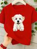 Cute Fluffy White Puppy Dog Graphic Kids T Shirt Boys Girls Short Sleeve Crew Neck Cotton Parent Matching Casual Toddler Youth