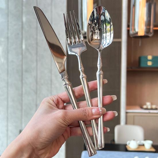 Western Food Tableware 304 Stainless Steel Slim Waist Handle Knife Fork Spoon Mirror Polished Dishwasher Safe Flatware