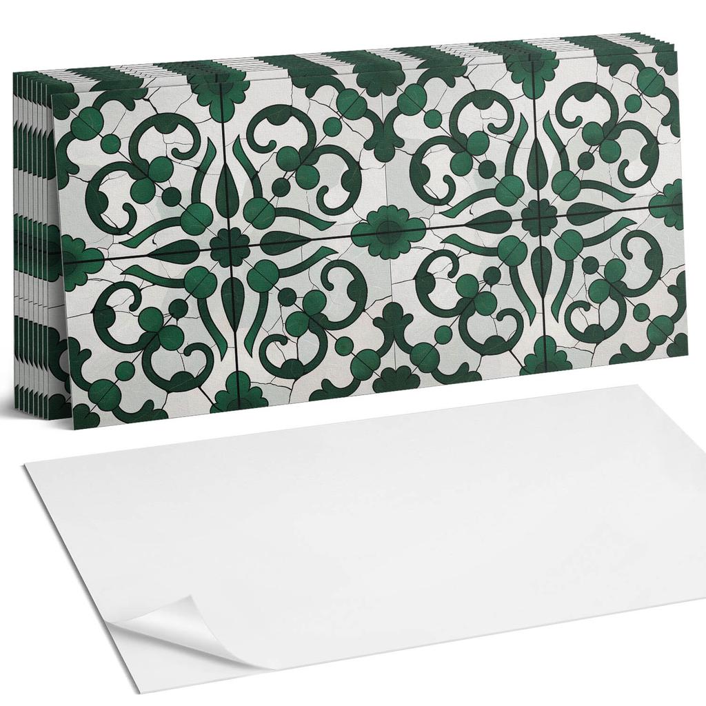 Zestaw Kafelków Winylowych Samoprzylepnych Z Nadrukiem Wzór Roślinny Z Ornamentami 10X40X20 Cm