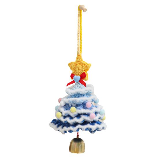 Knitted Christmas Tree Ornament Multi-Layered Mini Crochet Christmas Tree Hanging Decoration with Bell And Star Top Colorful Small Xmas Tree