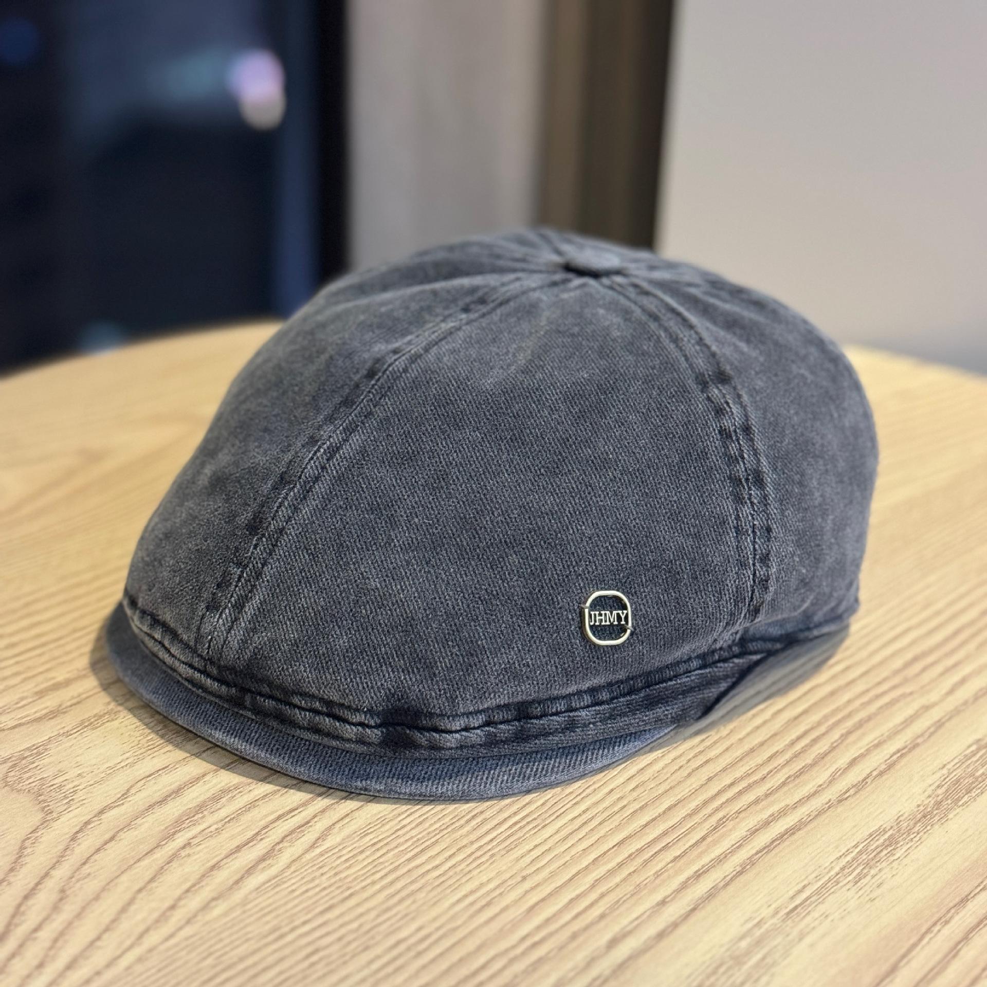 

Korean-style vintage denim forward cap for women, new model, makes the face look smaller, casual and versatile, can be worn backwards, beret, Adult54-60Adjustable чёрный