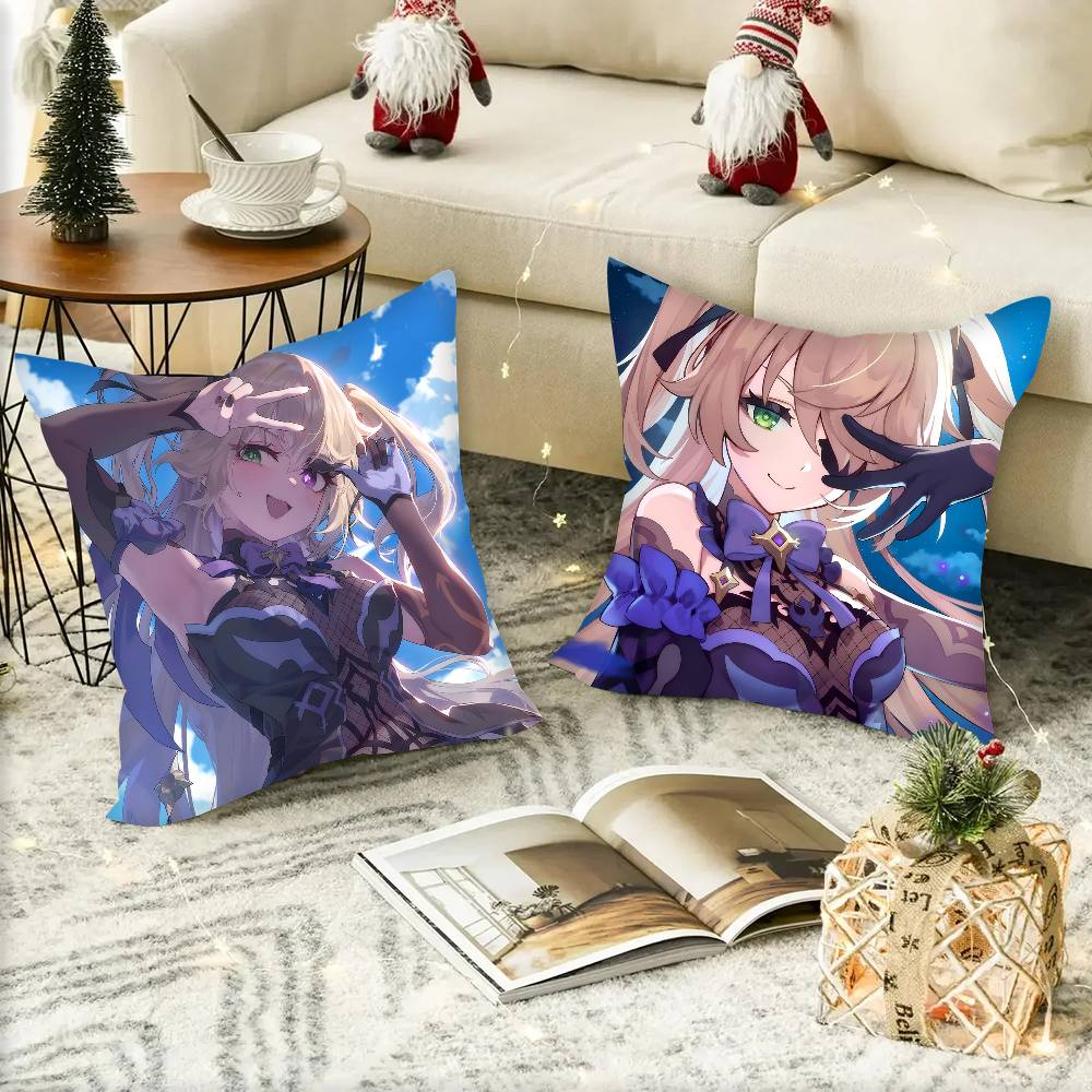 Fischl Anime Game Genshin Impact CUTE Pillow Case Square Pillow Bedroom Sofa Leisure Comfort Cushion Car Home Decoration