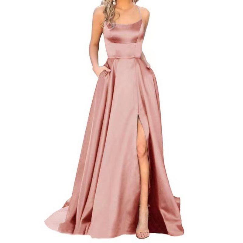 Solid color bridesmaid dress long dress thin off shoulder girlfriend fashion bridesmaid evening dress