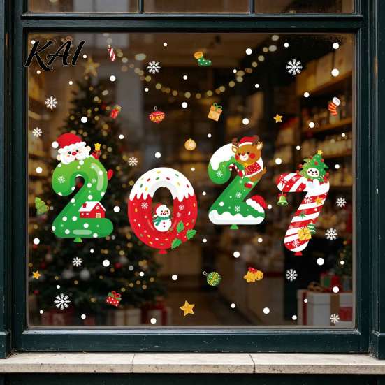 Santa Claus Snowman Elk Decals 4 Sheets 2027 Christmas New Year Window Clings, Double Sided Static Sticker with Reindeer Snowflake Tree, No-Glue