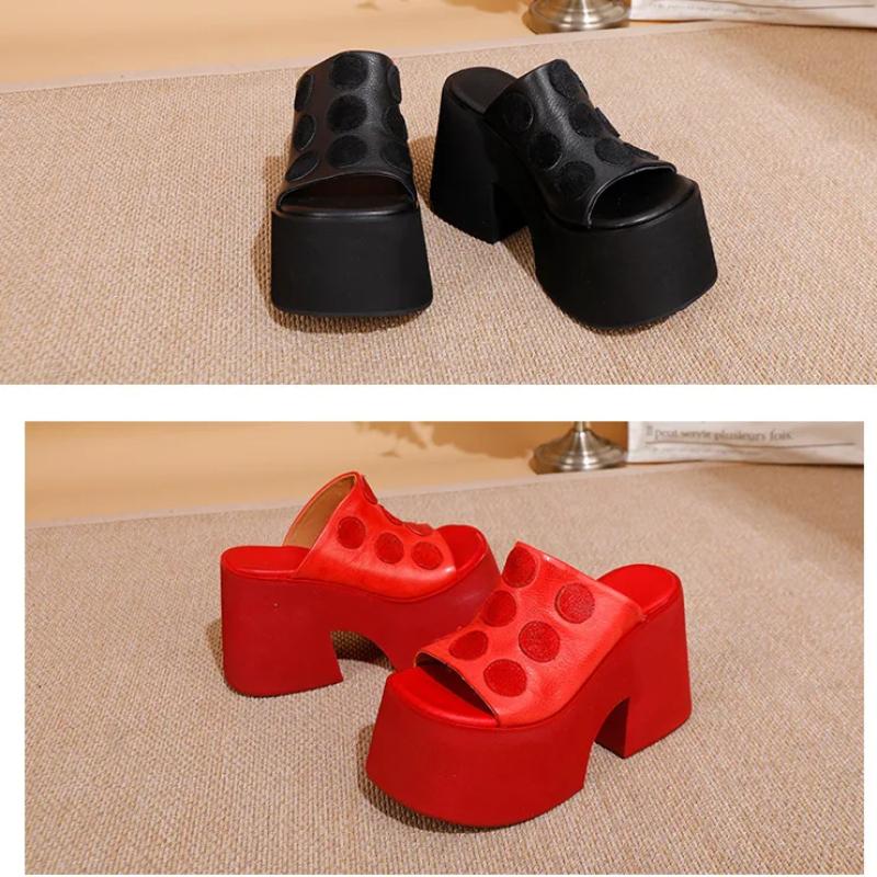 Johnature Fashionable Super High Heels Outdoor Slippers Genuine Leather Thick Soled Lightweight Women's Sandals