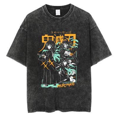 Demon Slayer Anime T Shirt Tokitou Muichirou Cool Print T-shirt Men Casual Cotton Tshirts Harajuku Male Vintage Washed Tops