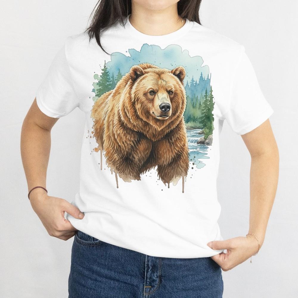 

Унисекс футболка с изображением лесного пейзажа с медведем гризли, футболка для любителей бурых медведей, дикой природы 3XL