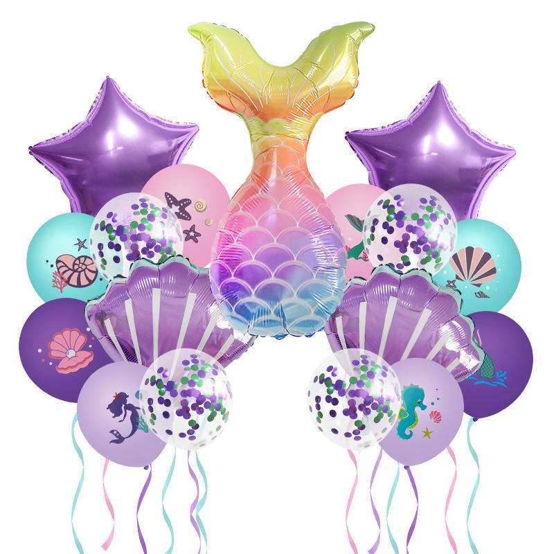 Mermaid Latex Balloons Confetti Air Helium Globos Disposable Tableware for 1st Kids Girl Mermaid Theme Birthday Party Decoration