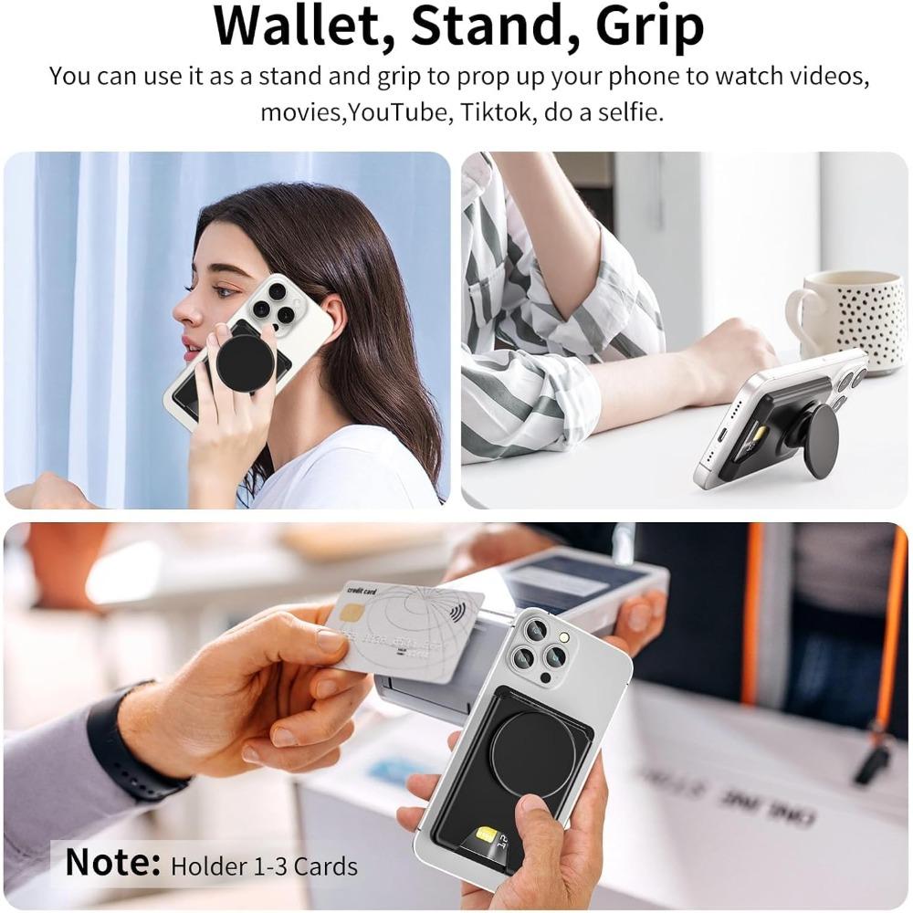 Wallet Stand with Pop Socket and Adapter Ring for Magsafe Magnetic Stand Holder with Collapsible Phone Grip Wallet