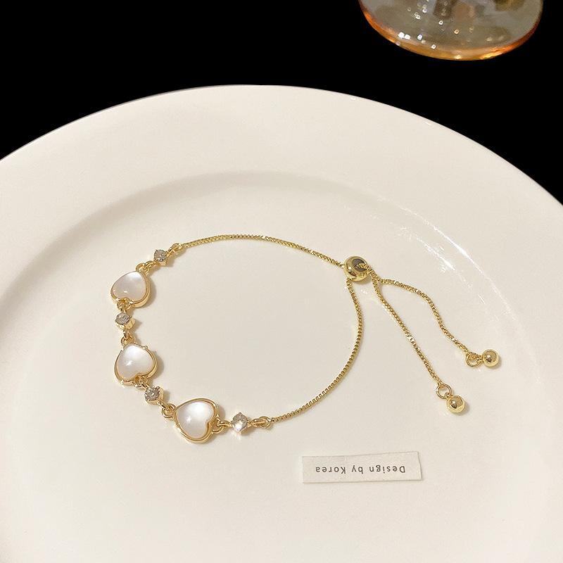 ins wind opal love bracelet women's retro niche design pull-out bracelet Korean jewelry