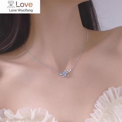 Leichte Luxus 925 Sterling Silber Mond Halskette für Frauen Schlüsselbein Kette Sterling Silber Stern Halskette Geschenk