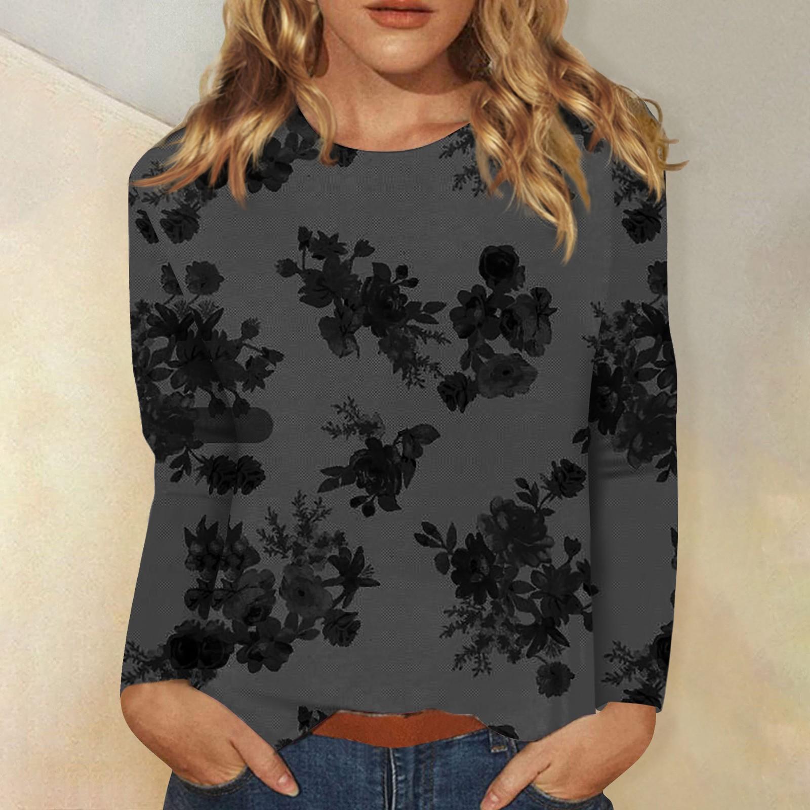 

Женский модный повседневный универсальный повседневный топ с круглым вырезом и длинными рукавами с принтом M чёрный