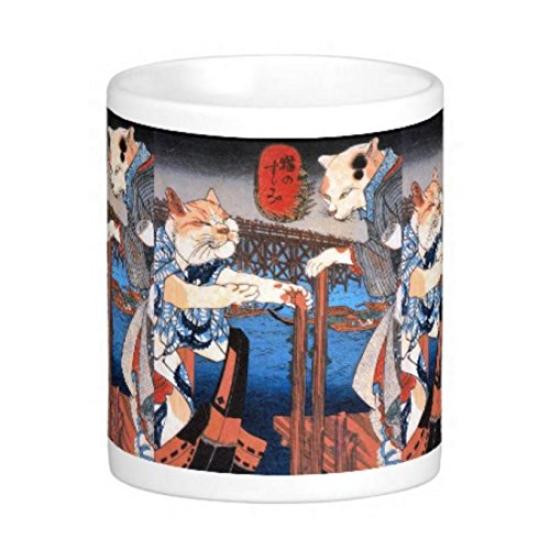 Utagawa Cooling Photo Mug Kuniyoshi's "Cat Down" Mug (Ukiyo-e Series)