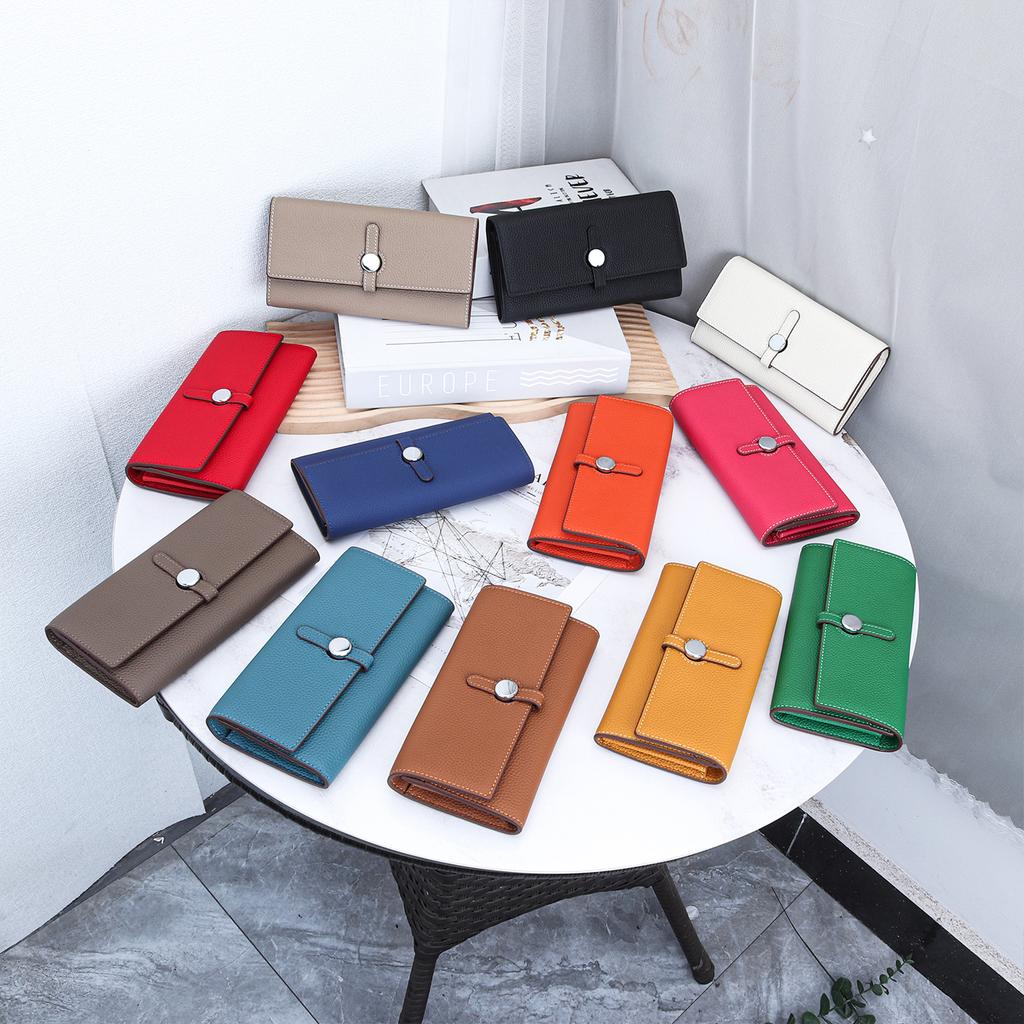 2026 New Large Capacity Long Women's Wallet Top Layer Cow Leather Simple Handbag Luxury Brand Litchi Pattern Wallet for Women