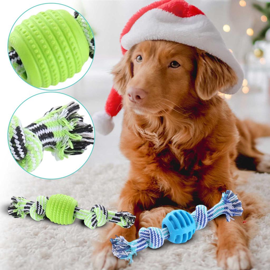 Dog Rope Toy With TPR Ball, Double Knot Chew Toy For Teeth Cleaning, Interactive Puppy Teething Toy For Small To Medium Dogs, Washable Cotton Rope Pet
