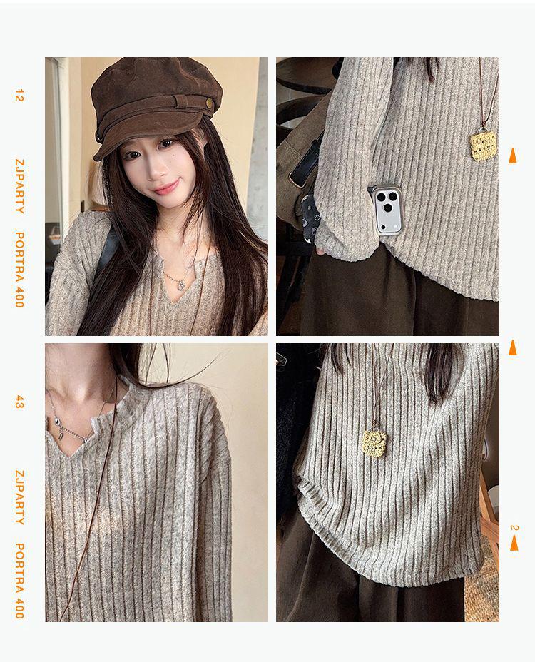 Solid Color Textured Long-Sleeve Women's Base Layer Shirt - Korean Style, Loose Fit for Spring/Autumn