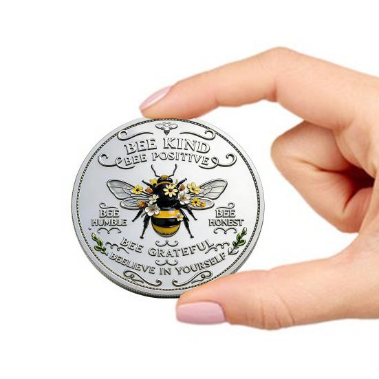 Bee Kind Positivity Commemorative Coin Motivational Bee Challenge Coin Double-Sided Inspirational Collectible Token Gift for Friends Family