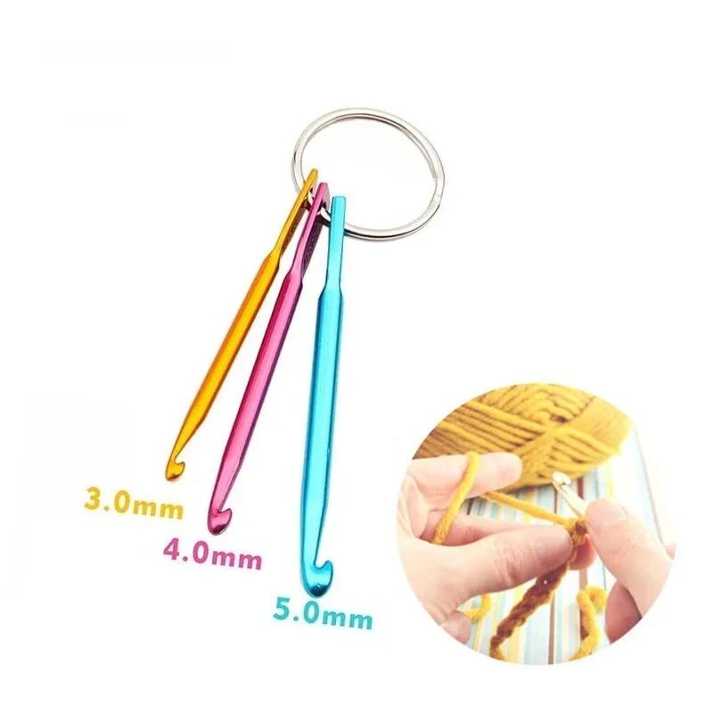 3pcs Crochet Hook Keychain 3/4/5mm Portable Crochet Keychains Kit DIY Crafts Knitting Needle Tools Single Head Sweater Needle
