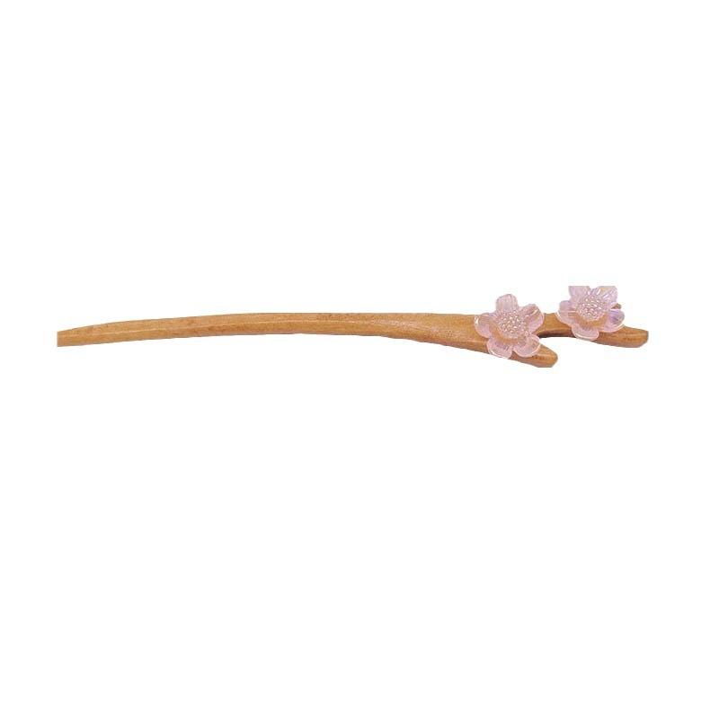 Pink Peach Blossom Hair Stick Women Girl Chinese Style Elegant Hairpin Simple Wood Hair Fork Vintage Headwear Hair Accessories