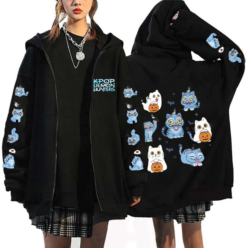Móda Dámské Oblečení Nové KPop Lovci Démonů Mikiny Černá Zimní Dámské Mikiny Halloween Kreslený Potisk Oblečení