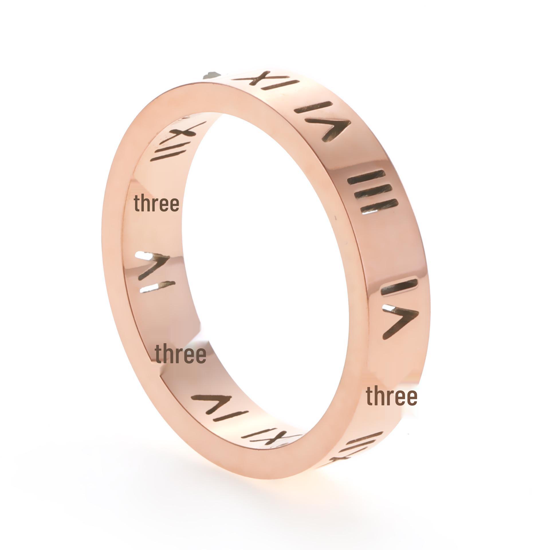 

Titanium Steel Couple s Ring Set with Natural Diamonds and Roman Detailing One Size