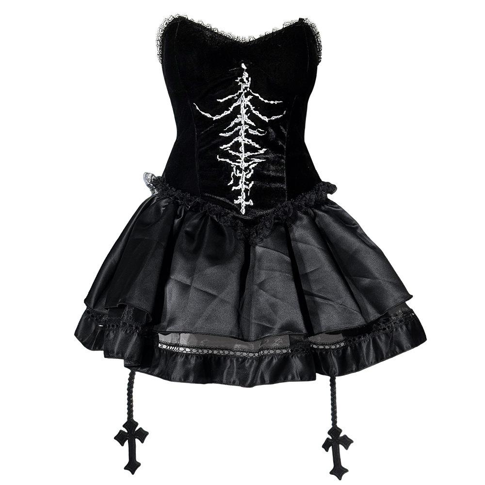 S-L Gothic Lace Dark Gothic Hell Widow Plays Cos Costume Halloween Dress Costume
