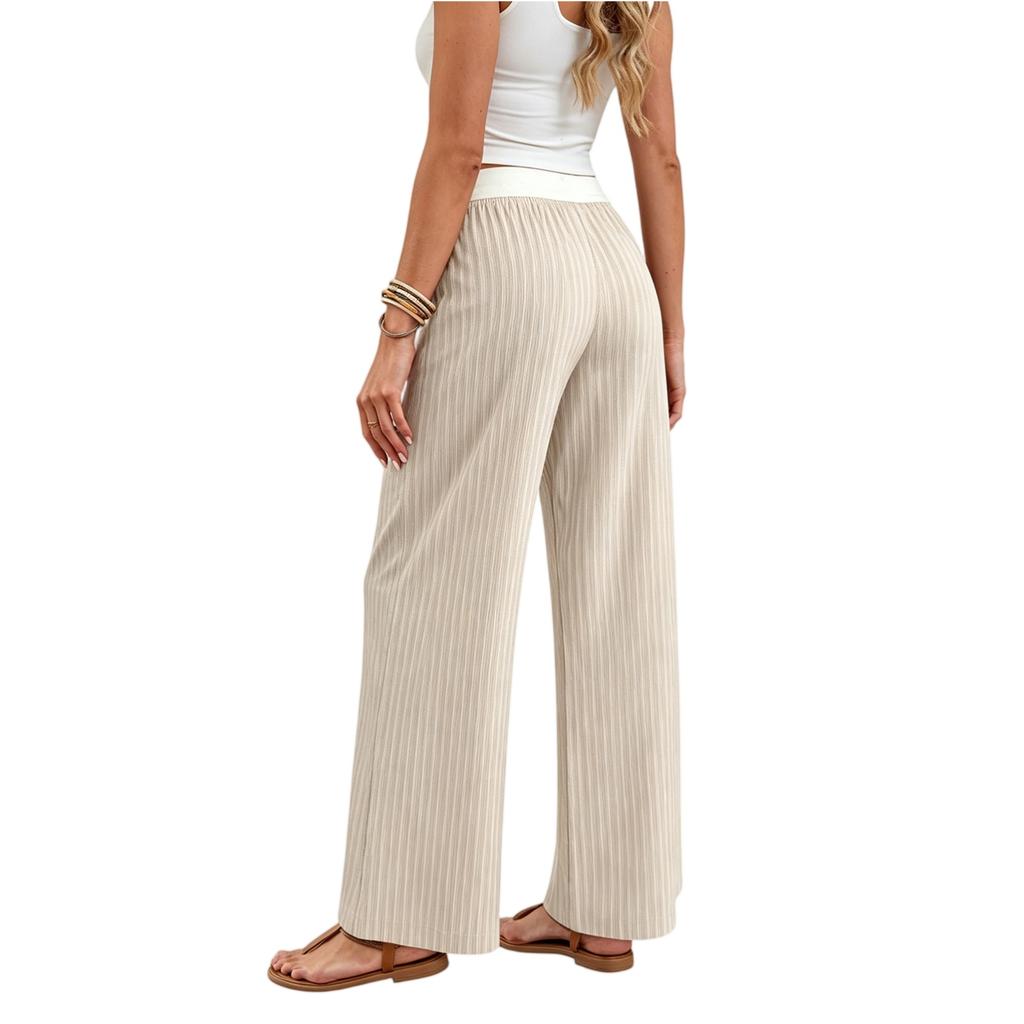 Ladies' Fashionable Casual Striped Wide Leg Pants
