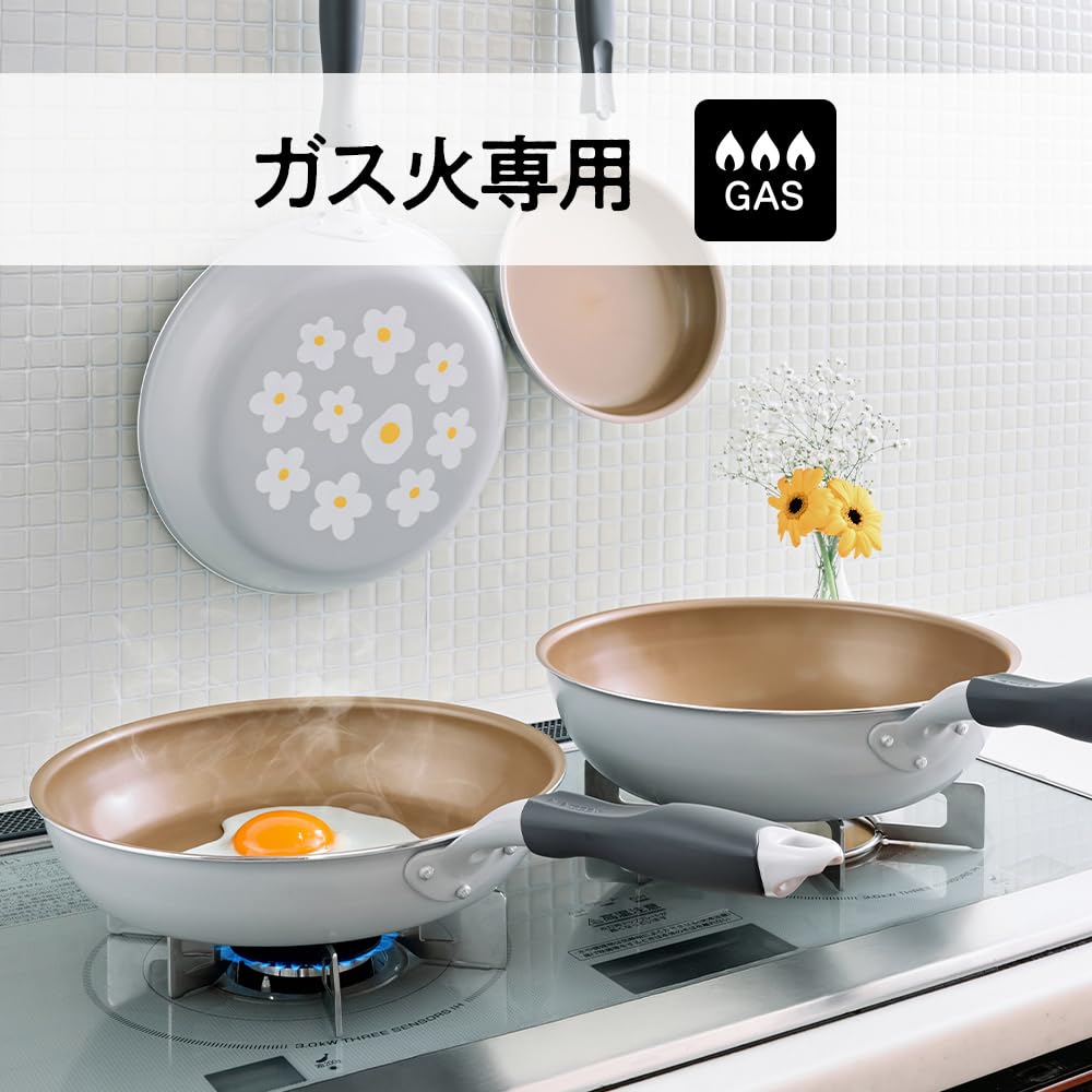 Limited Edition Evercook Frying Gas Stovetop Gray with Floral Doshisha Pan, 26cm, Only, Lightweight, Non-Stick, PFOA/PFOS Free, Print, 500-Day
