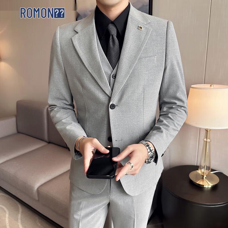 ROMON Men's Slim Fit 3-Piece Business Suit Set